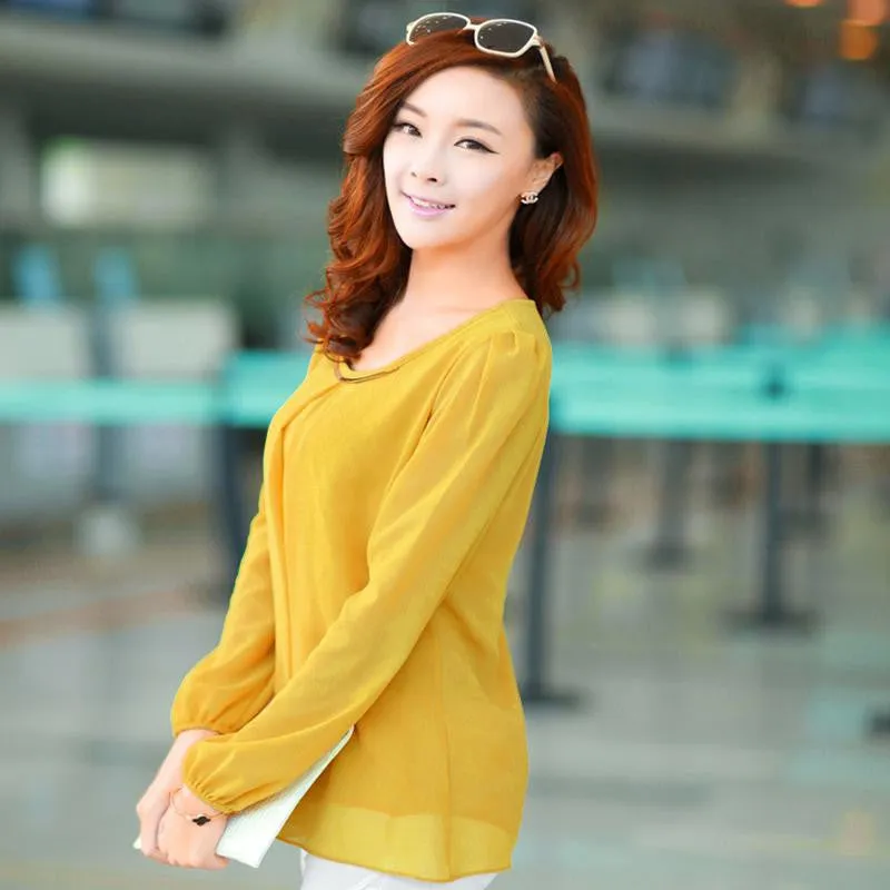 Sequins O-Neck Elastic Cuff Shirt for Spring Autumn Blouse Tops Chiffon shirt