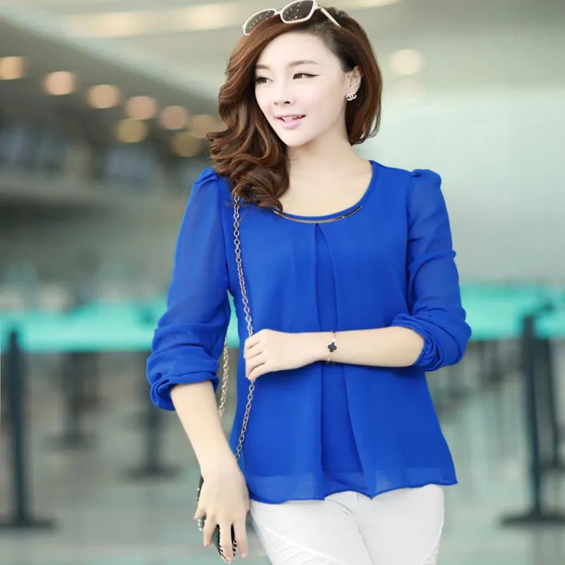 Sequins O-Neck Elastic Cuff Shirt for Spring Autumn Blouse Tops Chiffon shirt