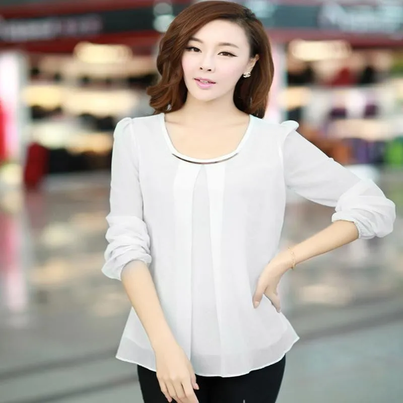 Sequins O-Neck Elastic Cuff Shirt for Spring Autumn Blouse Tops Chiffon shirt