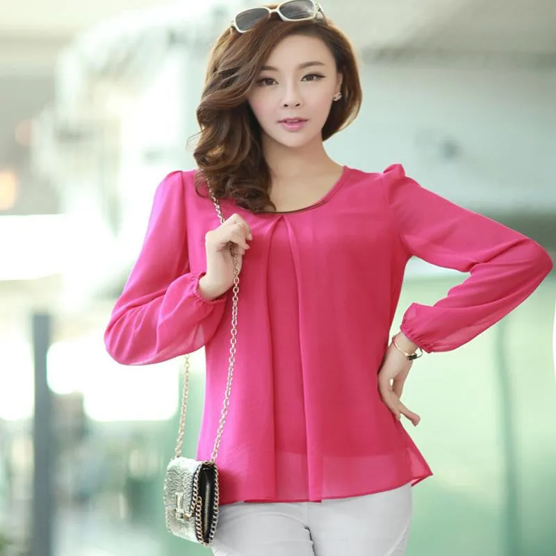 Sequins O-Neck Elastic Cuff Shirt for Spring Autumn Blouse Tops Chiffon shirt