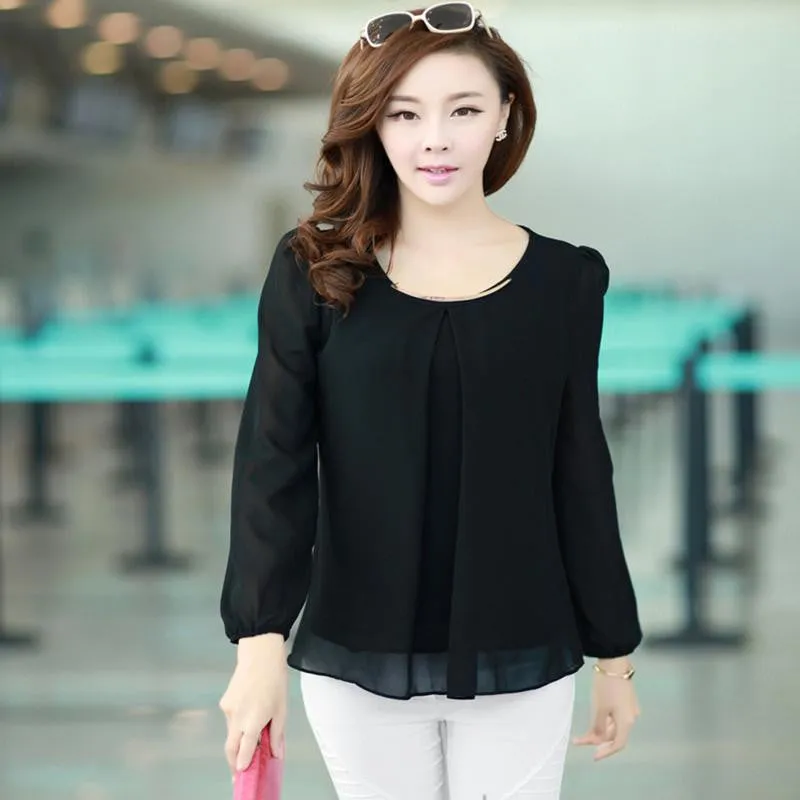 Sequins O-Neck Elastic Cuff Shirt for Spring Autumn Blouse Tops Chiffon shirt