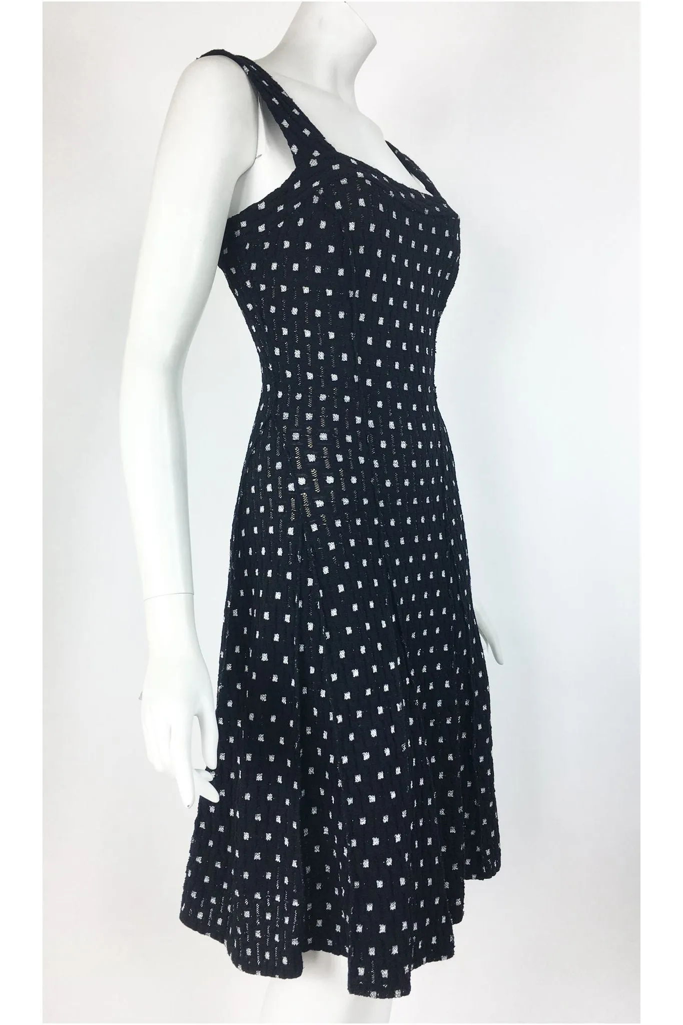 SHAKIRA Textured Black and White Sleeveless Fit N Flare Dress