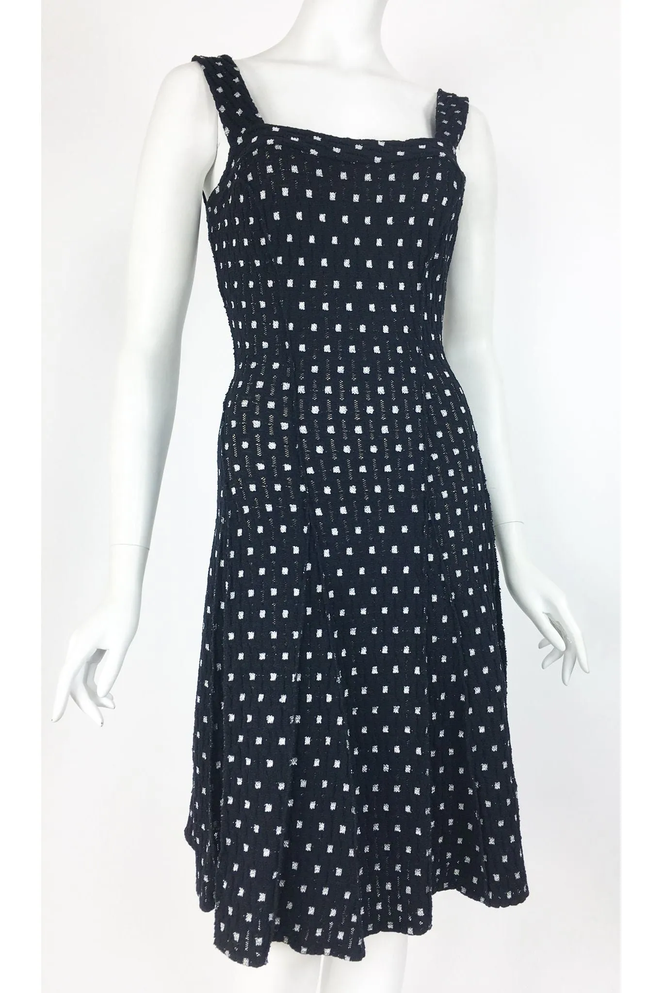 SHAKIRA Textured Black and White Sleeveless Fit N Flare Dress