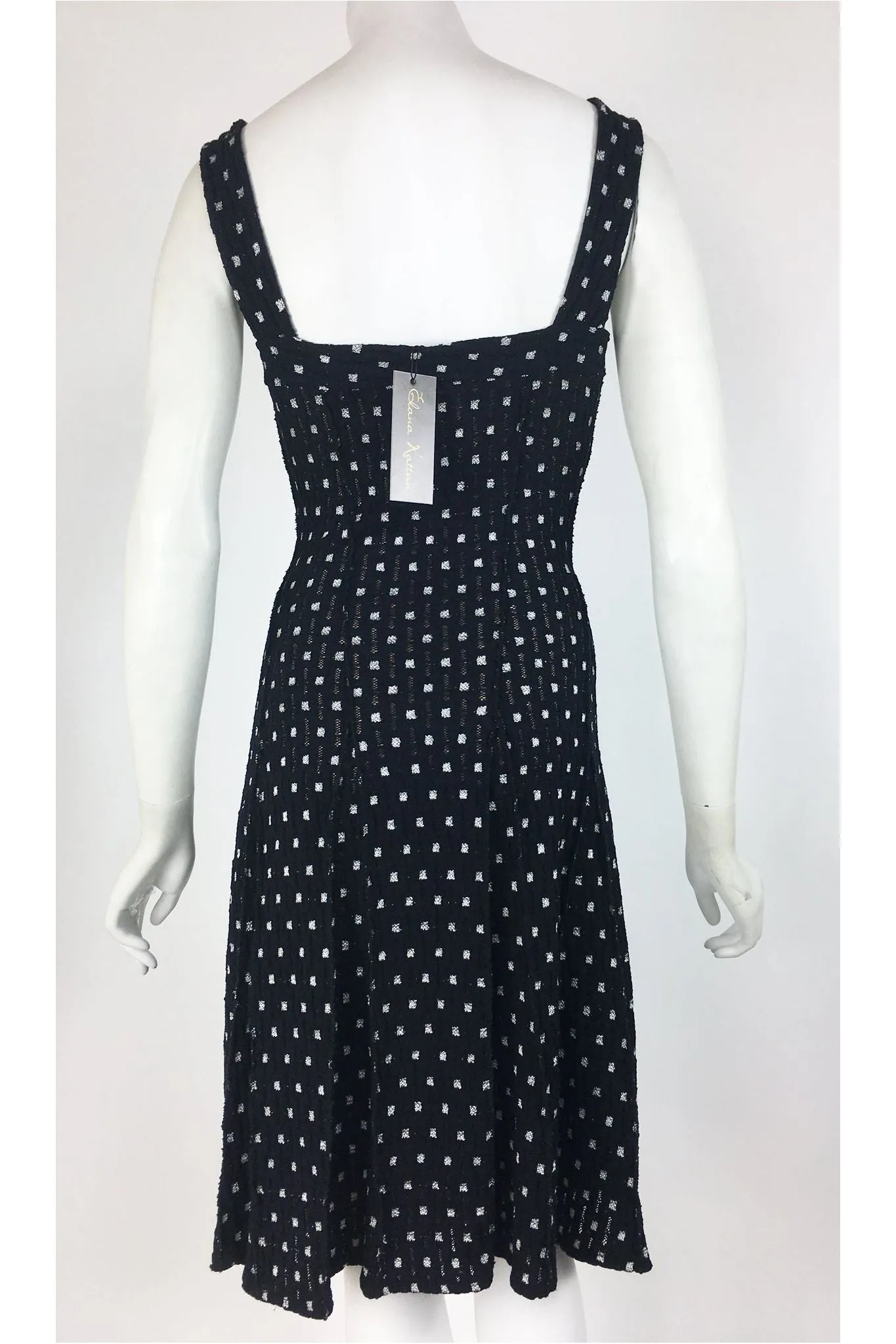 SHAKIRA Textured Black and White Sleeveless Fit N Flare Dress