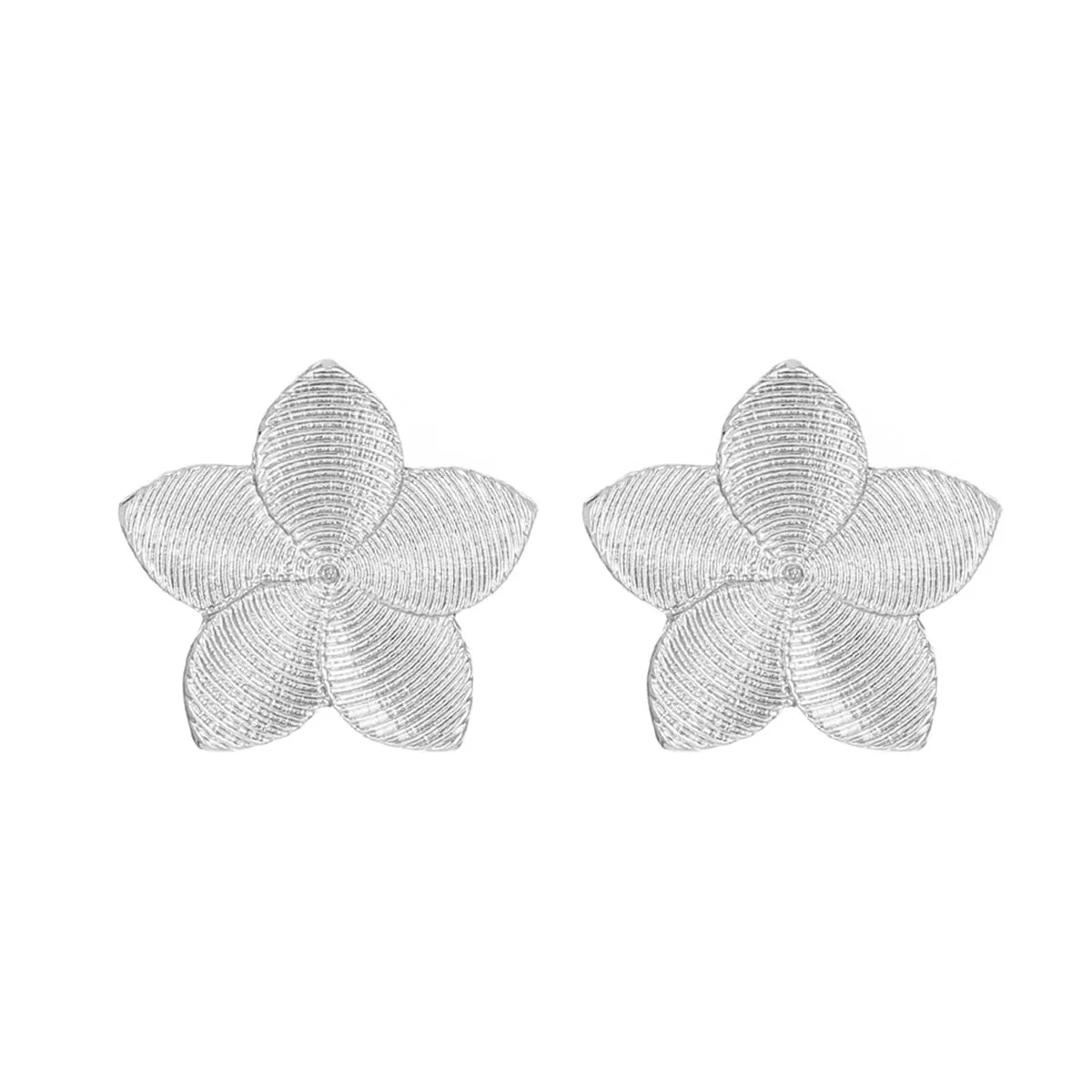 Silver-Plated Textured Flower Stud Earrings