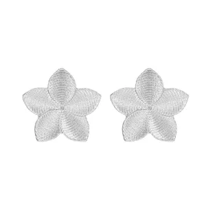 Silver-Plated Textured Flower Stud Earrings