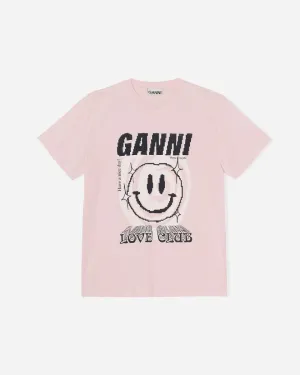 Smiley Print O-neck Relaxed T-shirt - Light Lilac