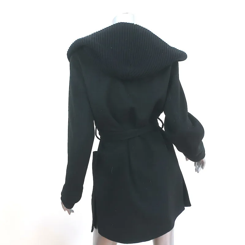 Splendid Oslo Belted Coat Black Wool-Blend Size Large Knit-Trim Jacket