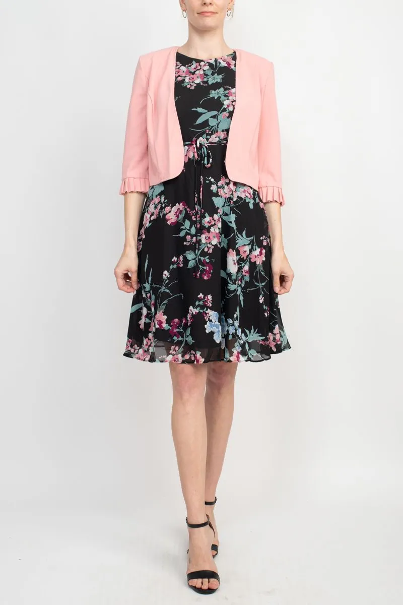 Studio One New York 66109P Crew Neck Sleeveless Tie Waist Floral Print Chiffon Dress