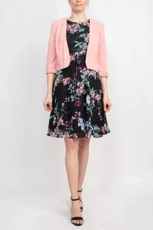 Studio One New York 66109P Crew Neck Sleeveless Tie Waist Floral Print Chiffon Dress