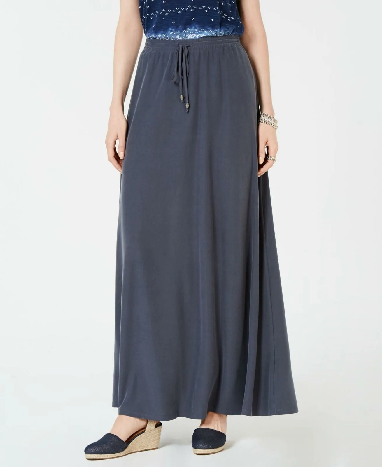Style & Co. Women's Drawstring Maxi Skirt Gray Small