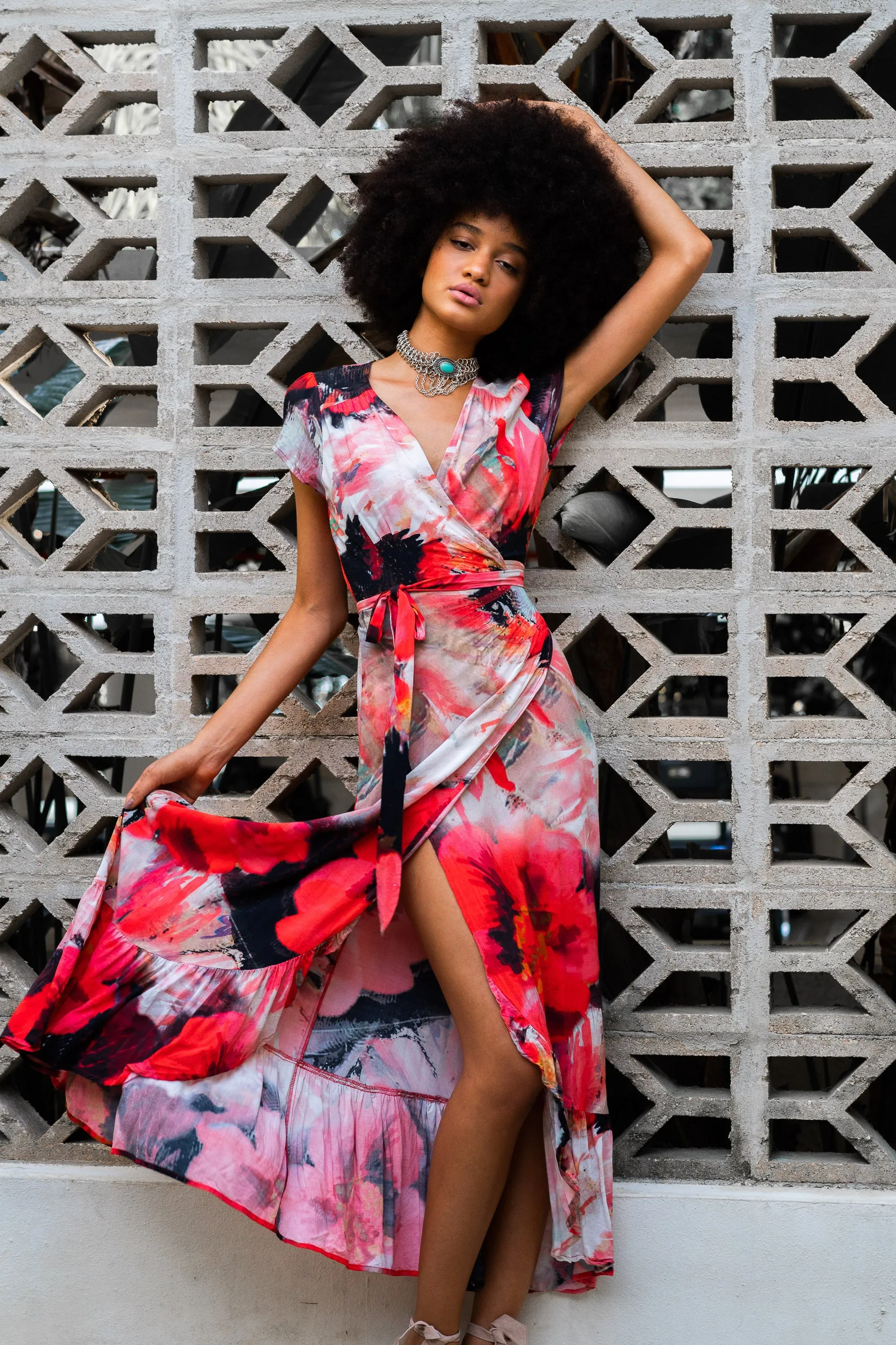 SukiSo Women's Chloe Floral Wrap Dress