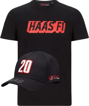 T-SHIRT & CAP Formula One 1 Haas Magnussen F1 Team NEW Graphic Logo Black L