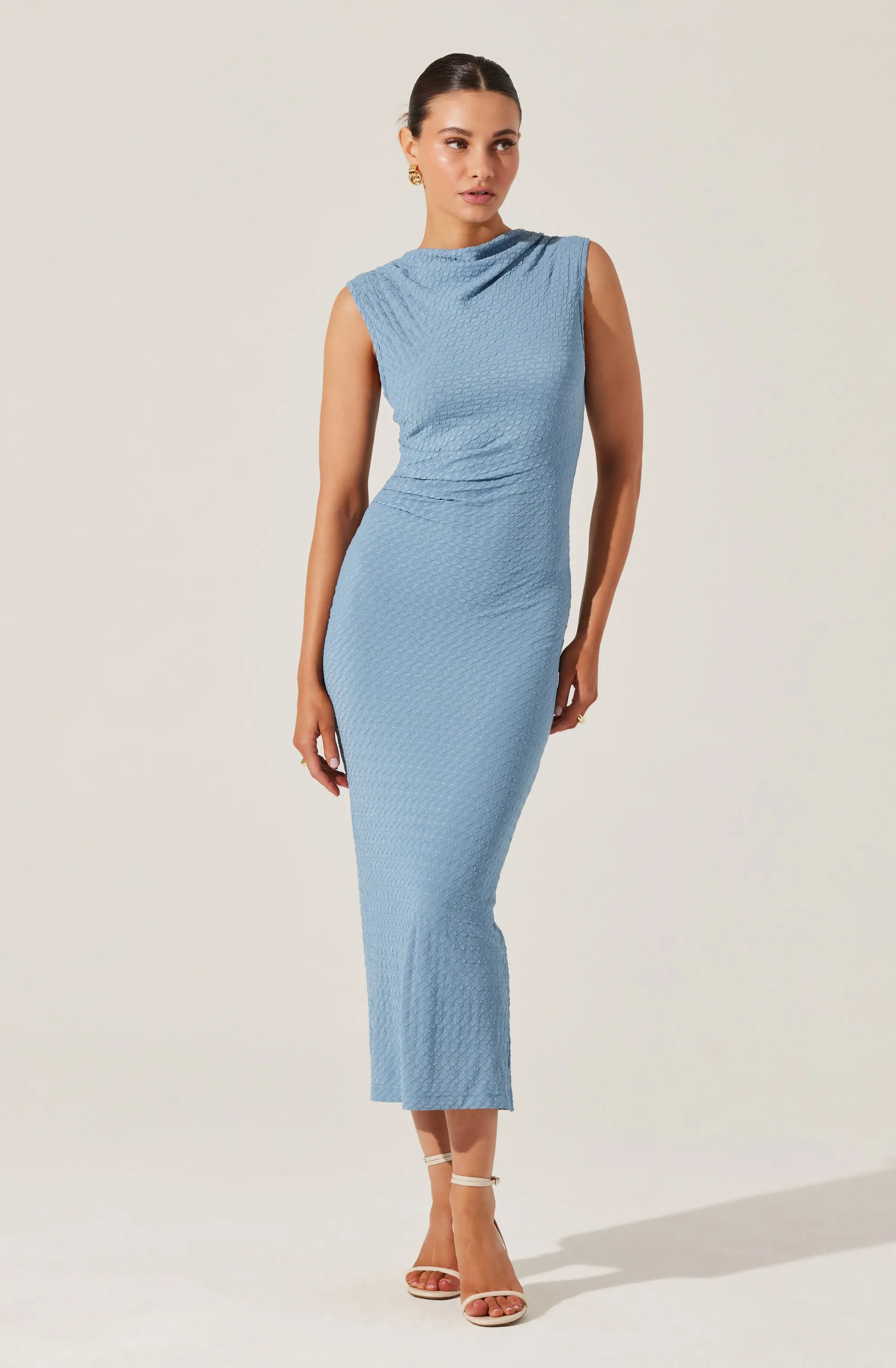 Textured Mock Neck Midi Dress