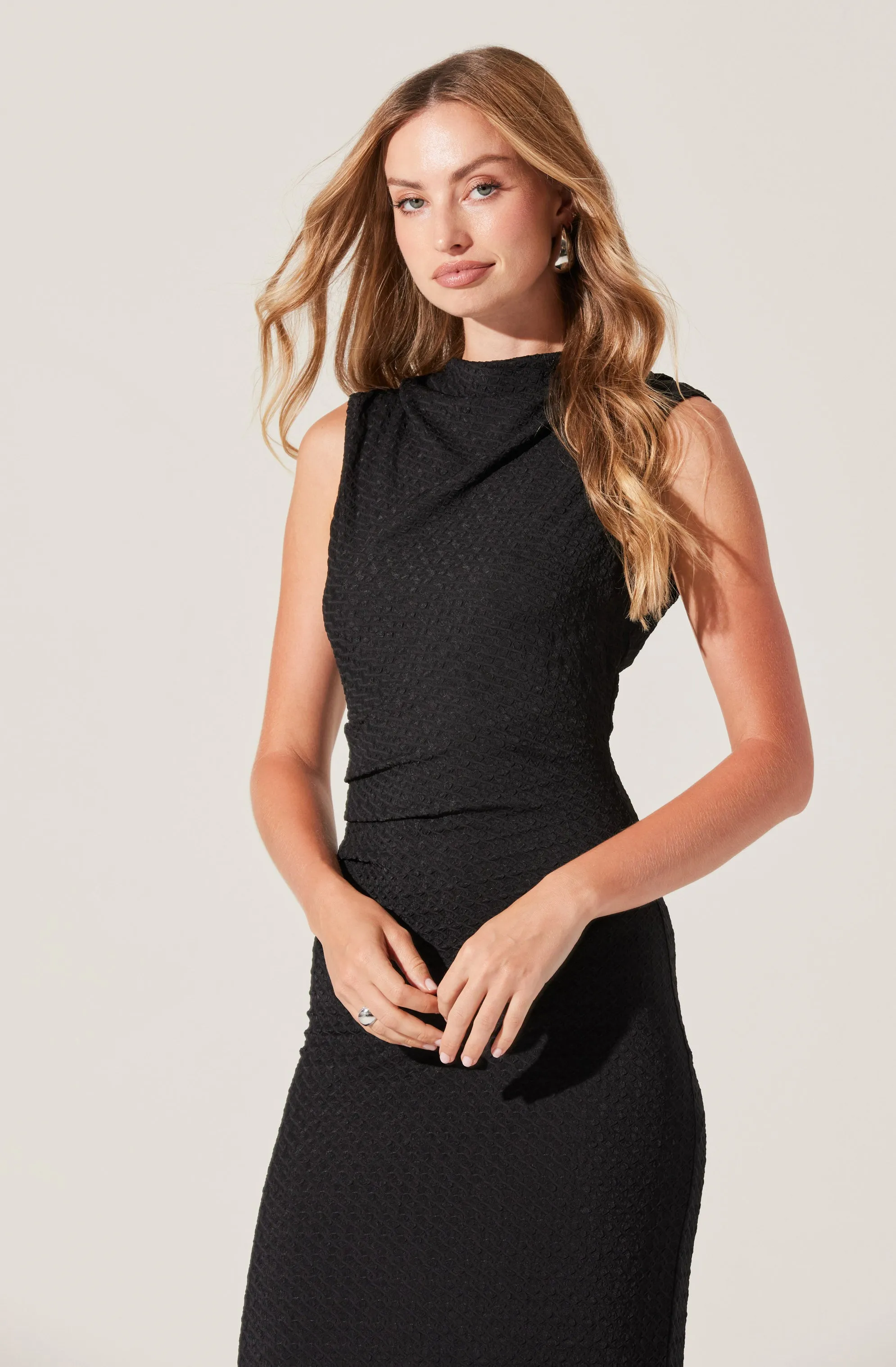 Textured Mock Neck Midi Dress