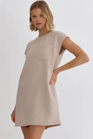 Textured Round Neck Mini Dress {Light Taupe}