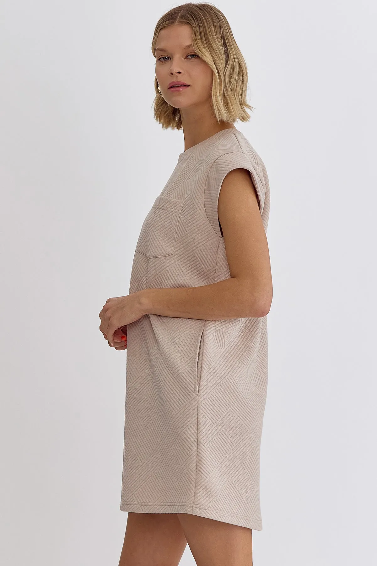 Textured Round Neck Mini Dress {Light Taupe}