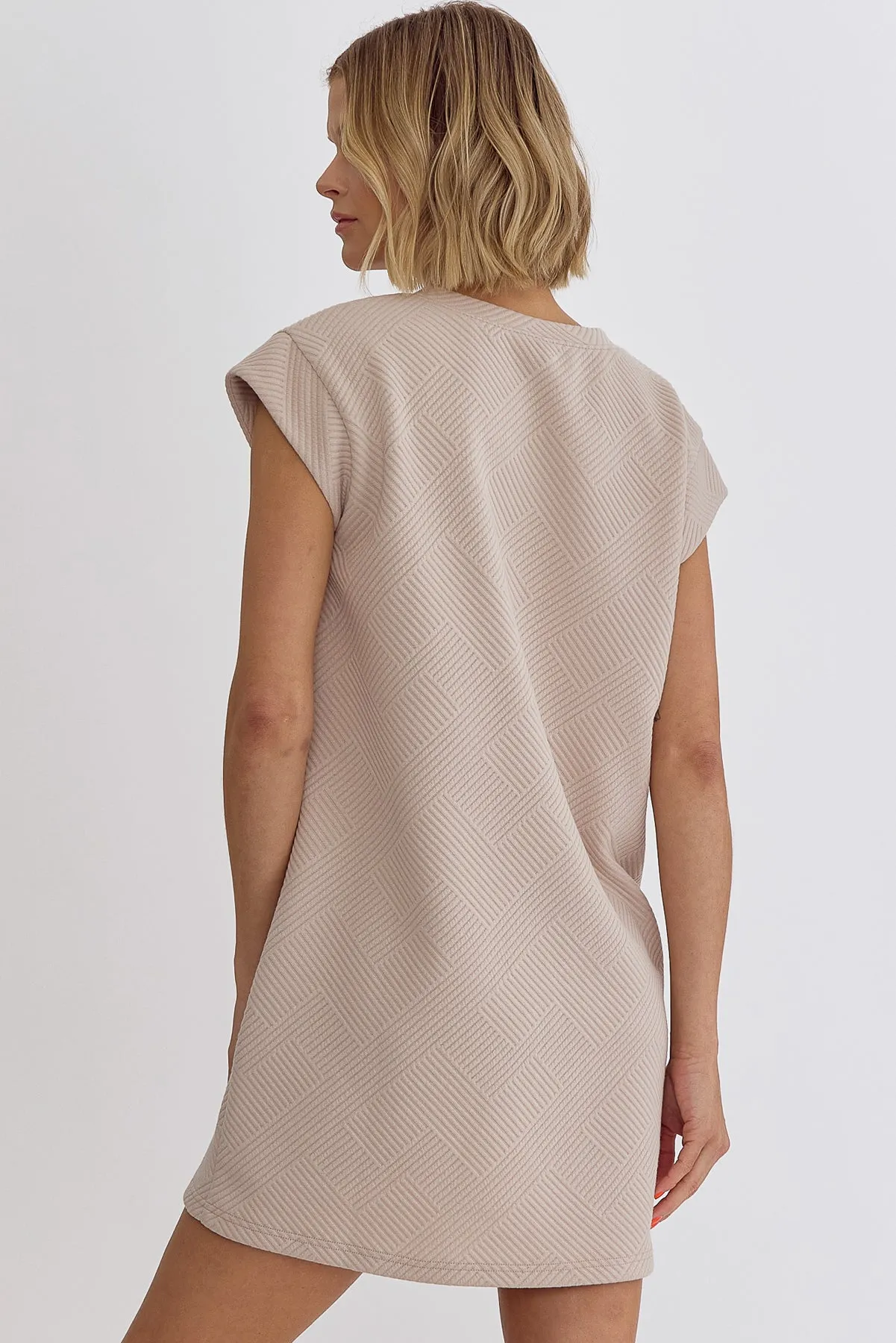 Textured Round Neck Mini Dress {Light Taupe}