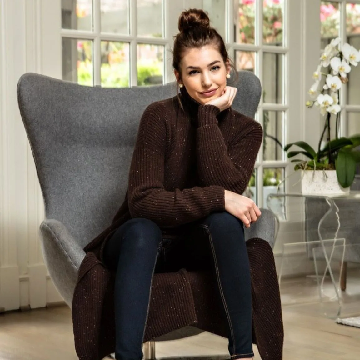 The Stacy Cashmere Chocolate Tweed Long Cardigan