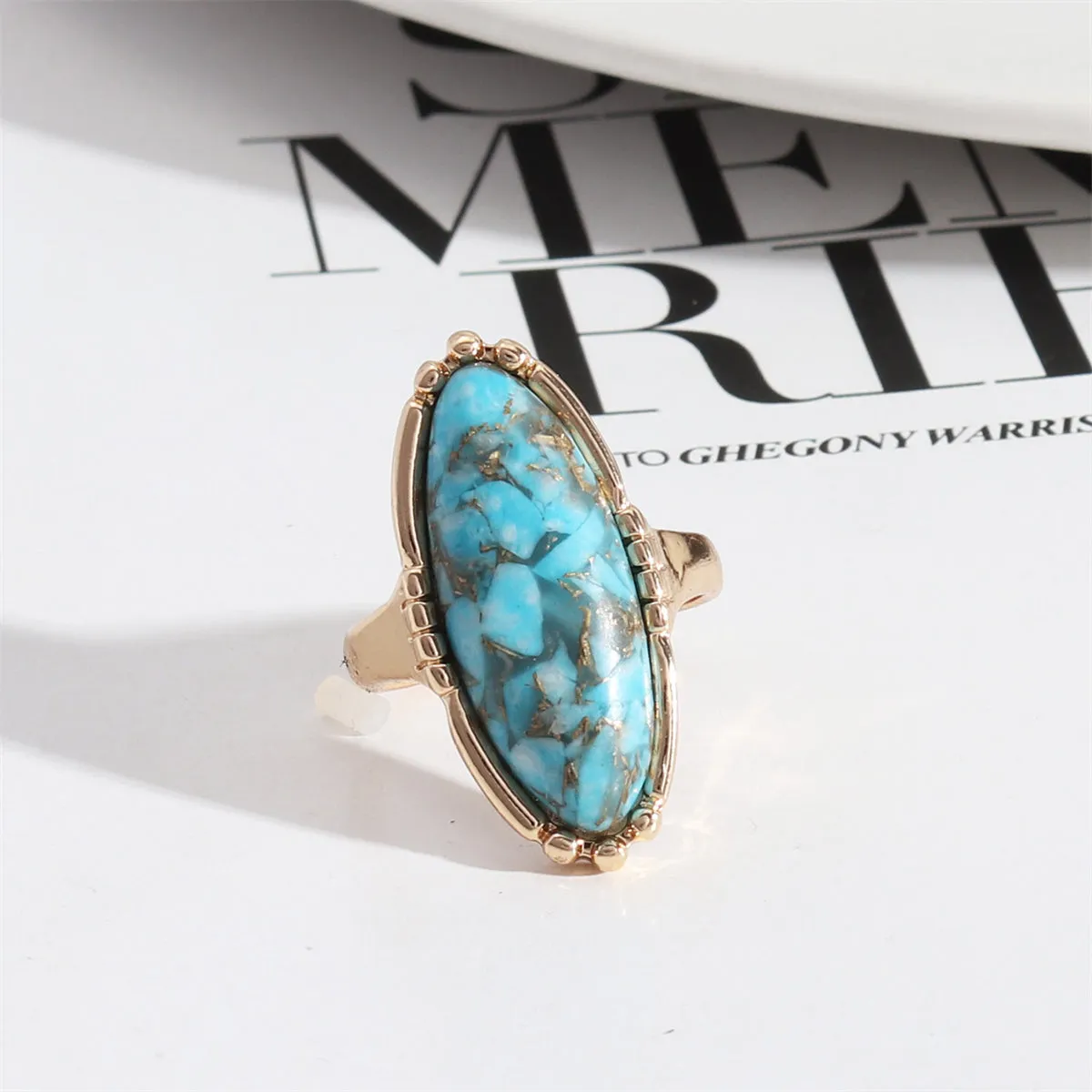Turquoise & 18K Gold-Plated Oval-Cut Ring