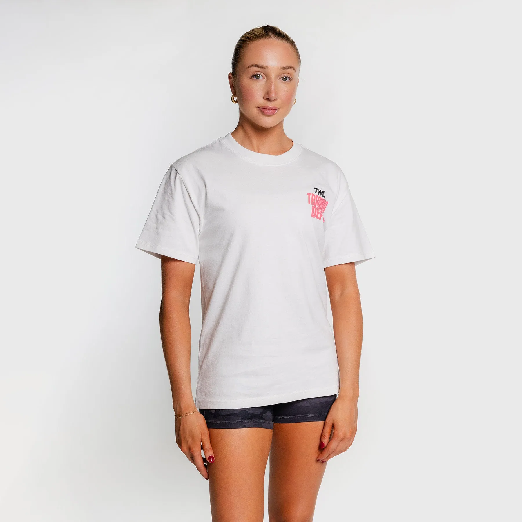 TWL - LIFESTYLE OVERSIZED T-SHIRT - TRAINING DEPARTMENT - FADED WHITE/NEON PINK