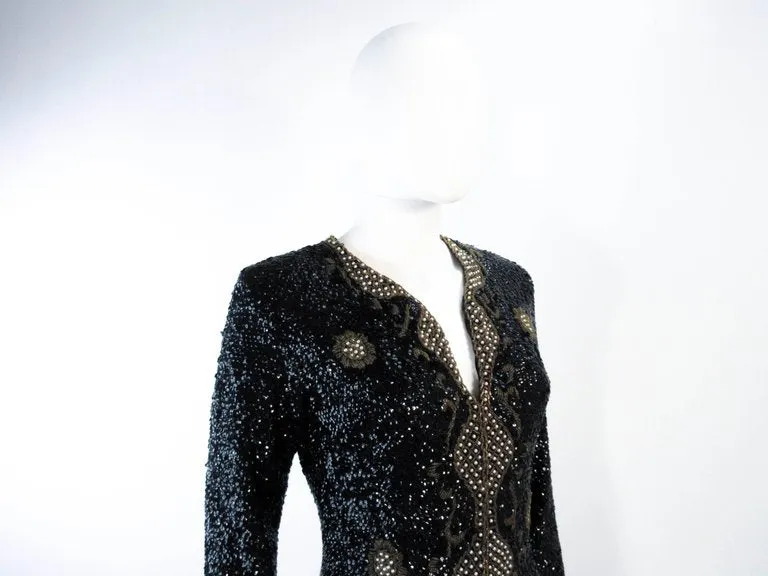 VINTAGE Circa 1960s Black & Gold Sequin Dress Size Medium