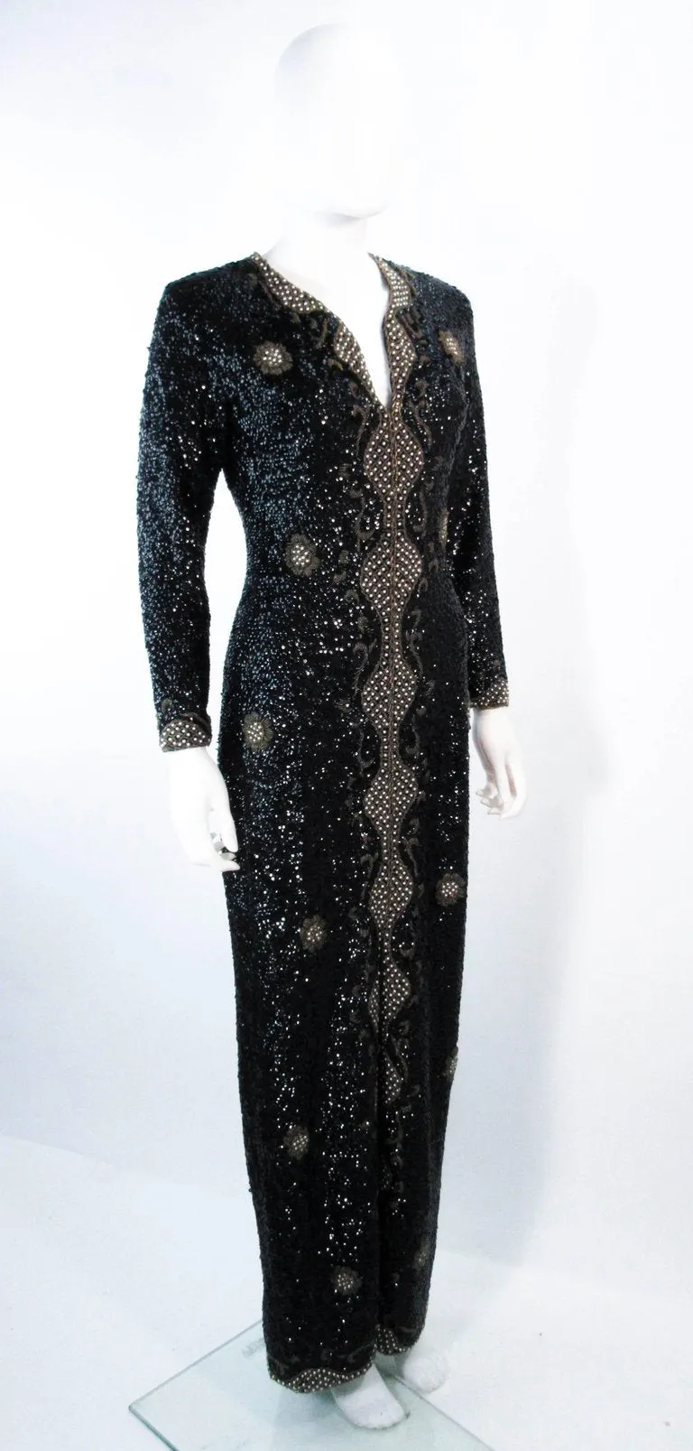 VINTAGE Circa 1960s Black & Gold Sequin Dress Size Medium