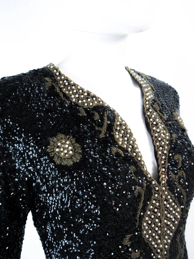VINTAGE Circa 1960s Black & Gold Sequin Dress Size Medium