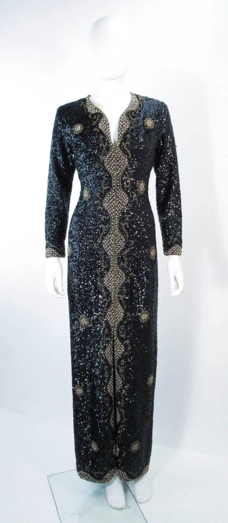 VINTAGE Circa 1960s Black & Gold Sequin Dress Size Medium