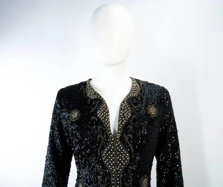 VINTAGE Circa 1960s Black & Gold Sequin Dress Size Medium