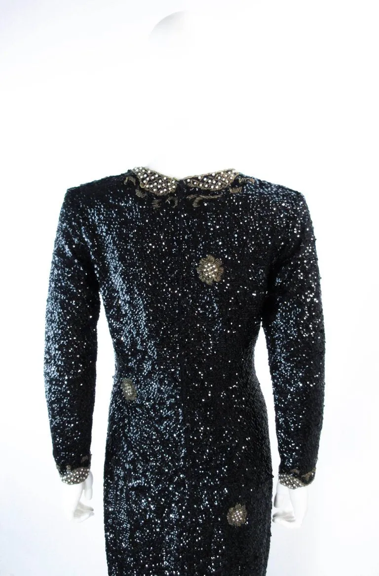 VINTAGE Circa 1960s Black & Gold Sequin Dress Size Medium
