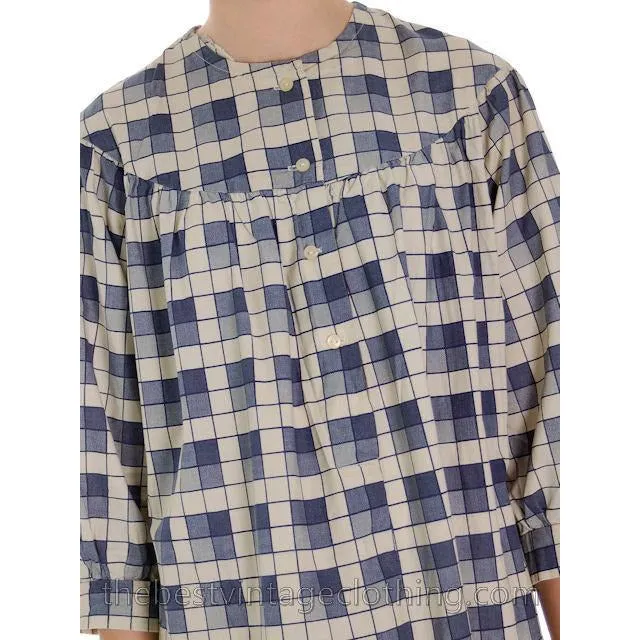 Vintage Marimekko STYLE Cotton Baby Doll Dress Cotton Blue Plaid 1960s S-L
