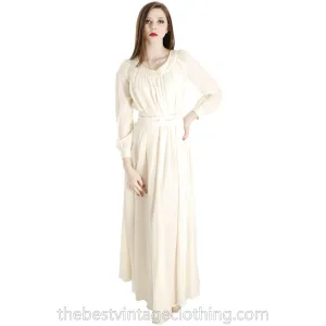 Vintage Vuokko Designer Dress 1970s  Ivory Wool Voile Maxi TENT Gown Wedding 1970s XXS