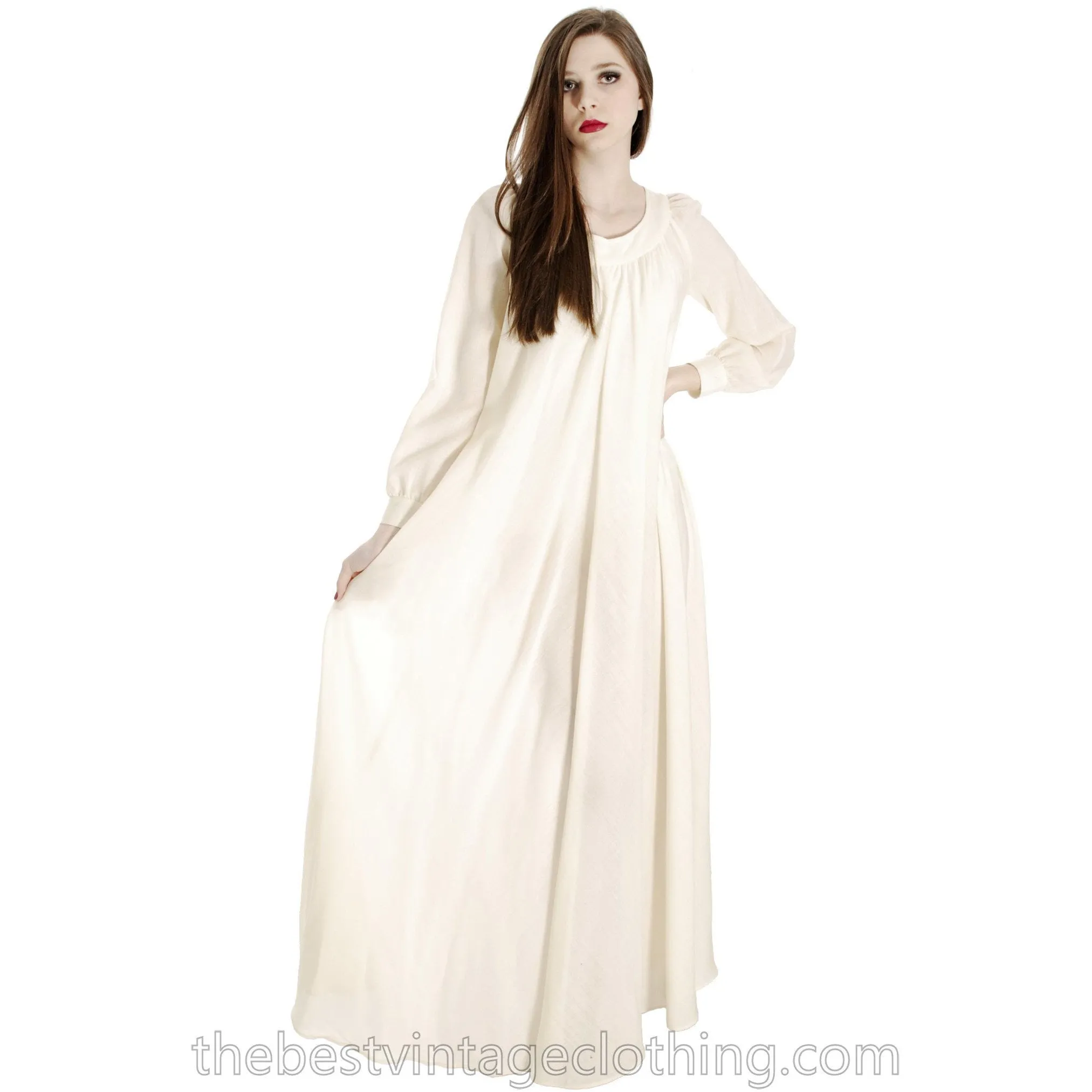 Vintage Vuokko Designer Dress 1970s  Ivory Wool Voile Maxi TENT Gown Wedding 1970s XXS