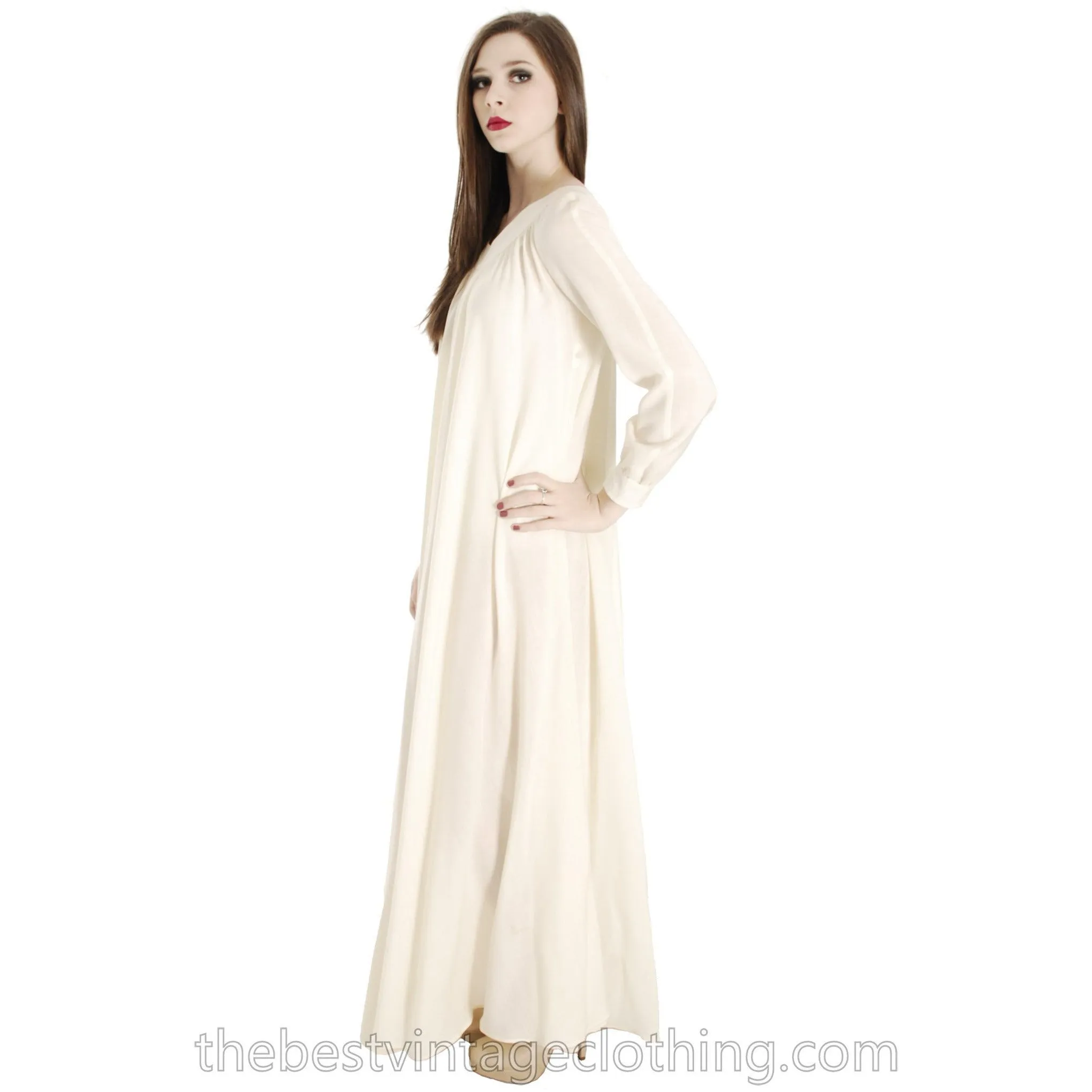 Vintage Vuokko Designer Dress 1970s  Ivory Wool Voile Maxi TENT Gown Wedding 1970s XXS