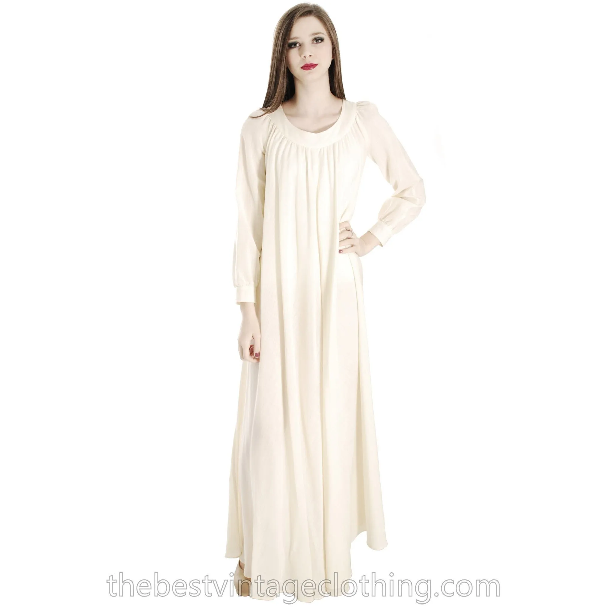 Vintage Vuokko Designer Dress 1970s  Ivory Wool Voile Maxi TENT Gown Wedding 1970s XXS