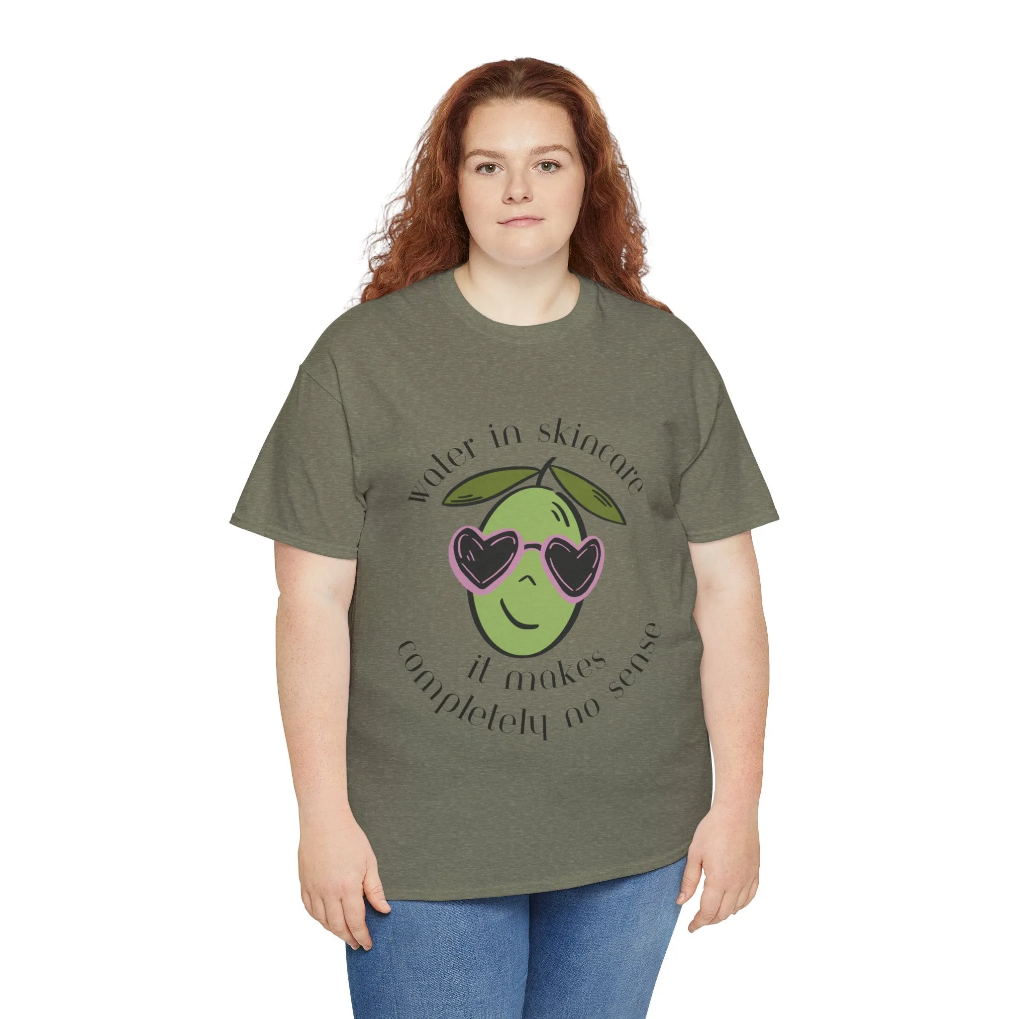 Water in skincare makes no sense / olive trees / olive cartoon / Unisex Heavy Cotton Tee