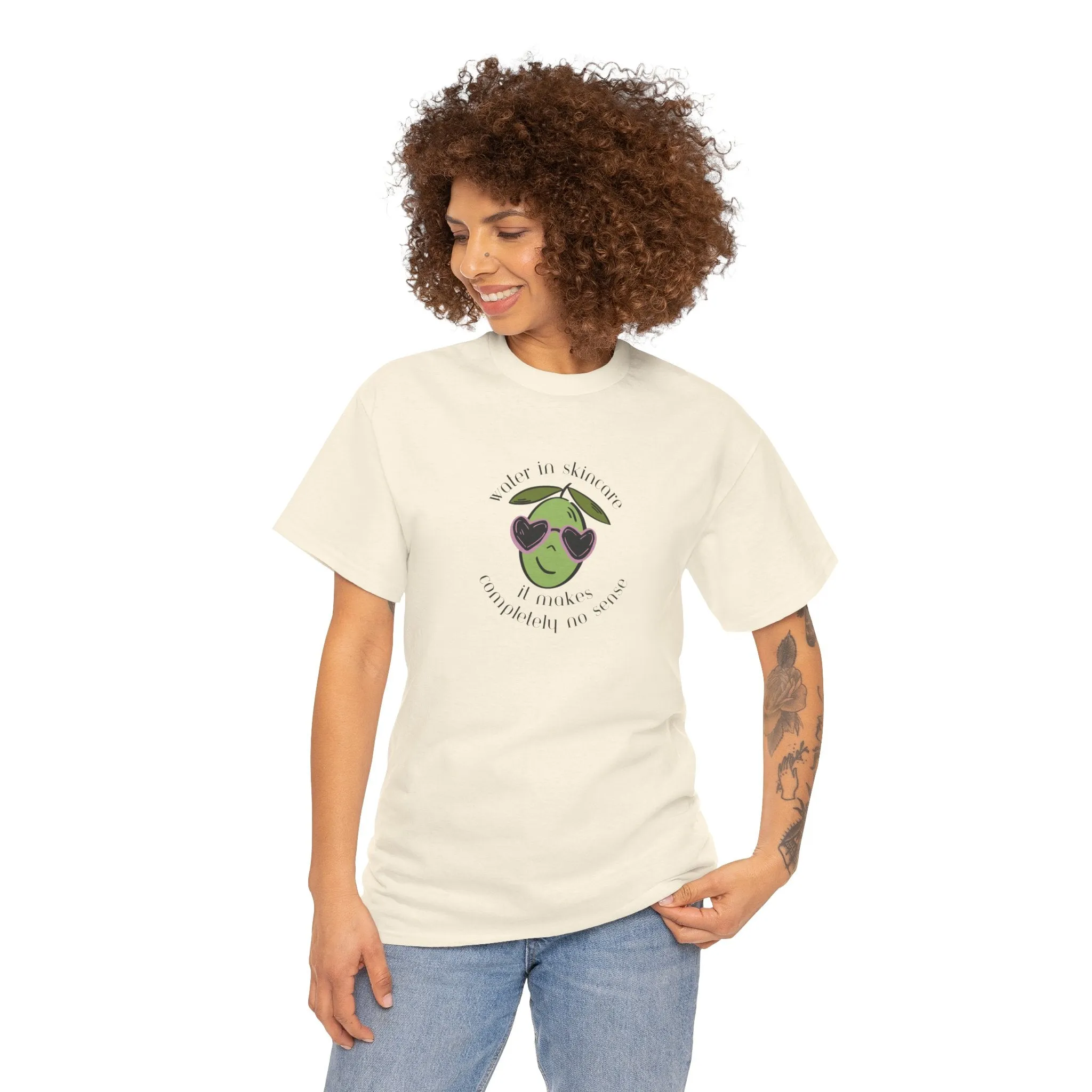Water in skincare makes no sense / olive trees / olive cartoon / Unisex Heavy Cotton Tee