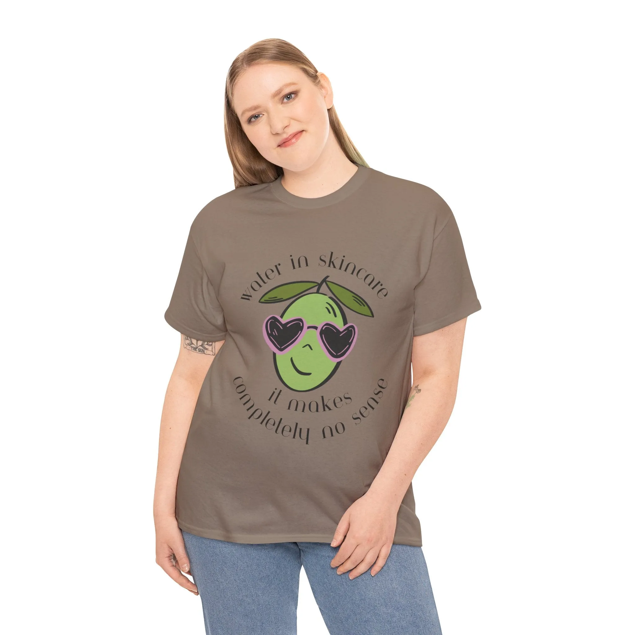 Water in skincare makes no sense / olive trees / olive cartoon / Unisex Heavy Cotton Tee