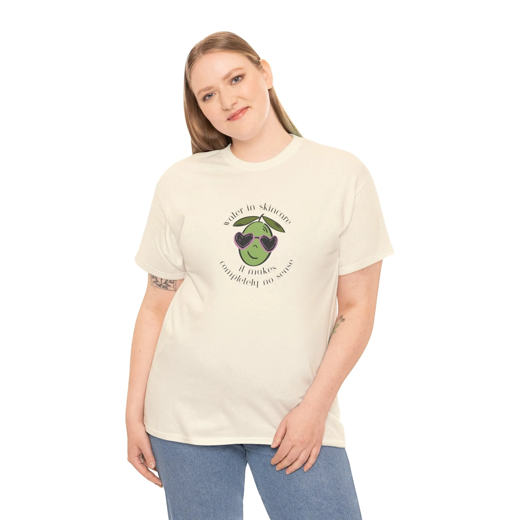 Water in skincare makes no sense / olive trees / olive cartoon / Unisex Heavy Cotton Tee