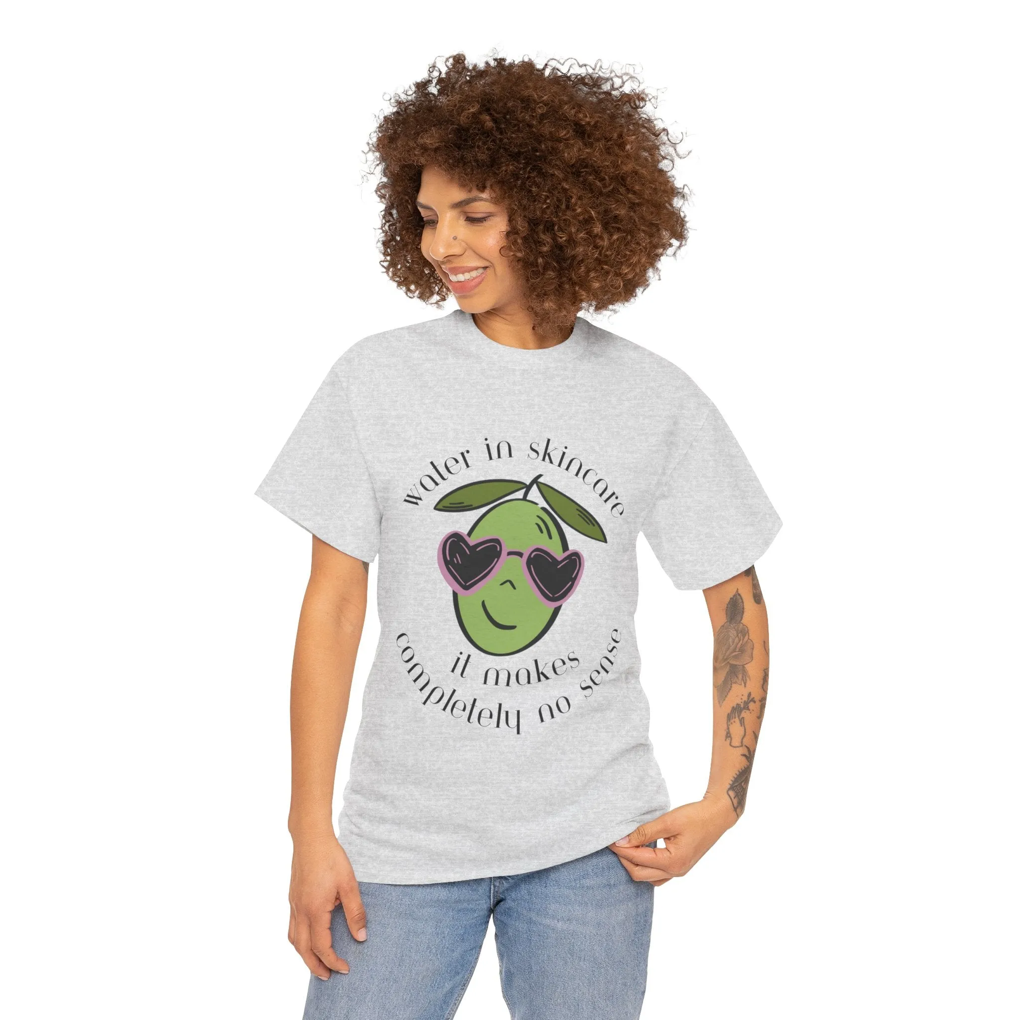 Water in skincare makes no sense / olive trees / olive cartoon / Unisex Heavy Cotton Tee
