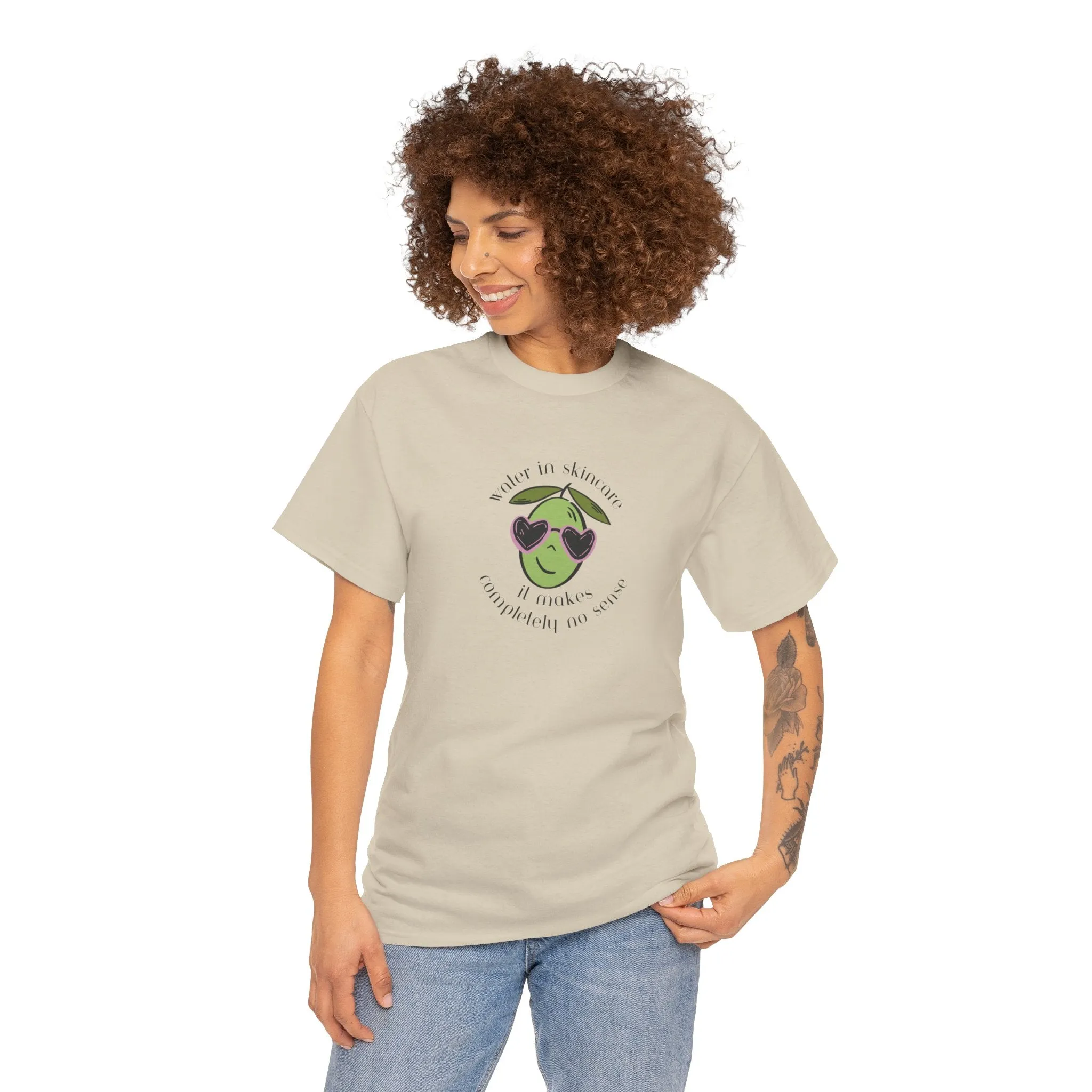 Water in skincare makes no sense / olive trees / olive cartoon / Unisex Heavy Cotton Tee