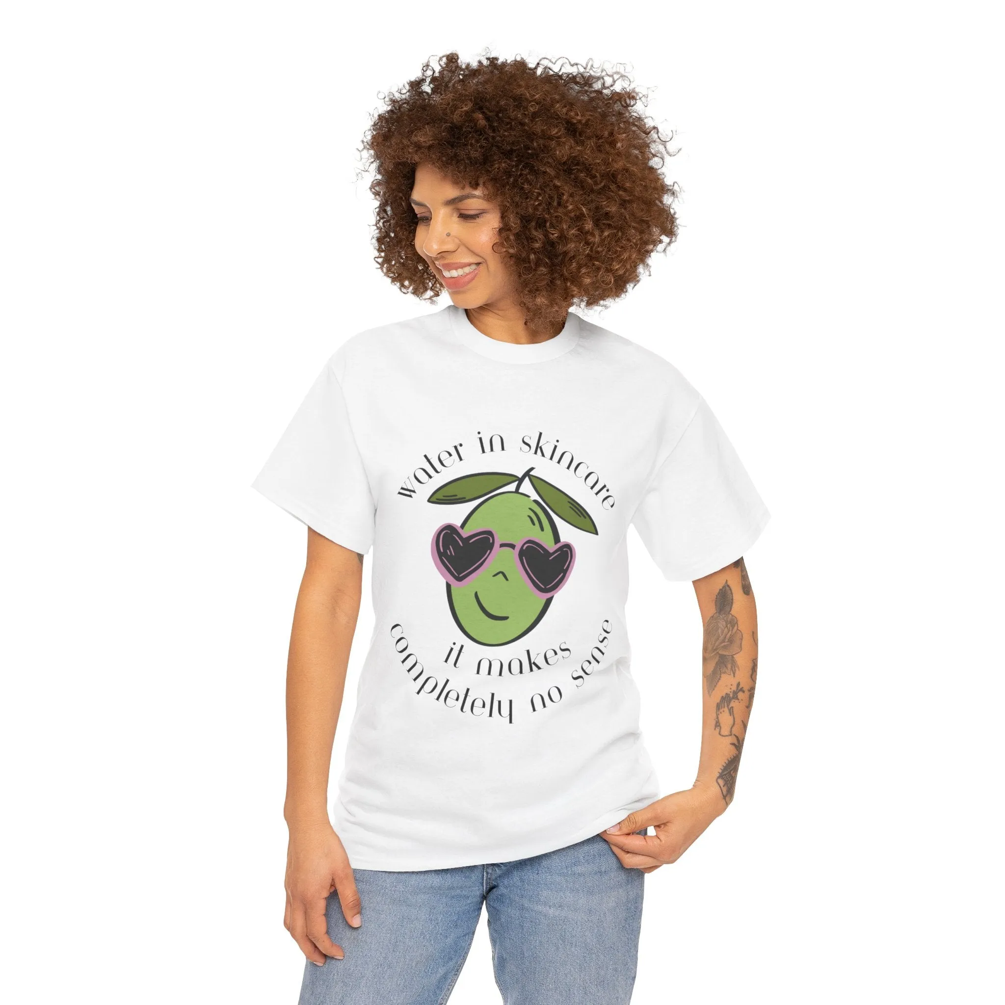 Water in skincare makes no sense / olive trees / olive cartoon / Unisex Heavy Cotton Tee