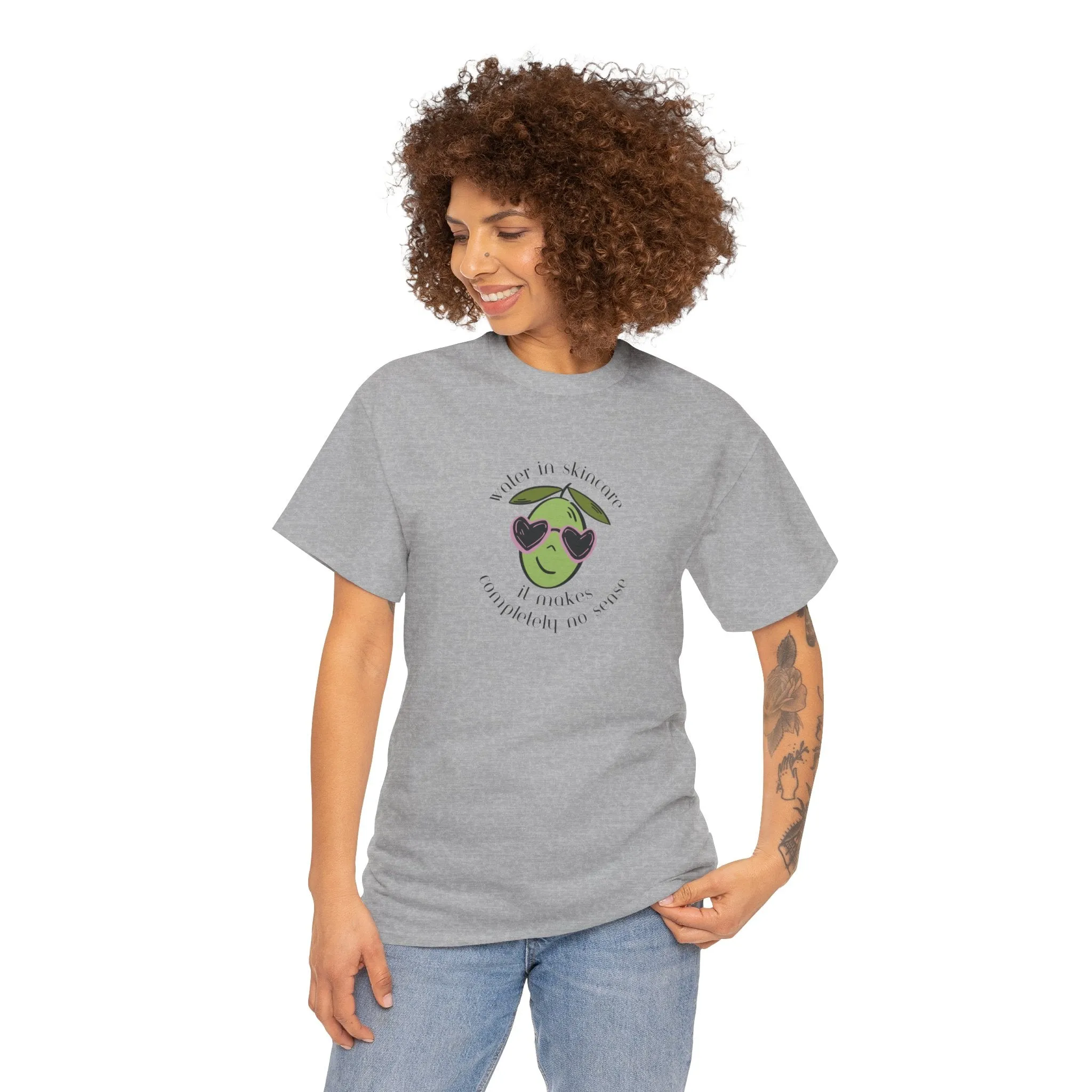 Water in skincare makes no sense / olive trees / olive cartoon / Unisex Heavy Cotton Tee