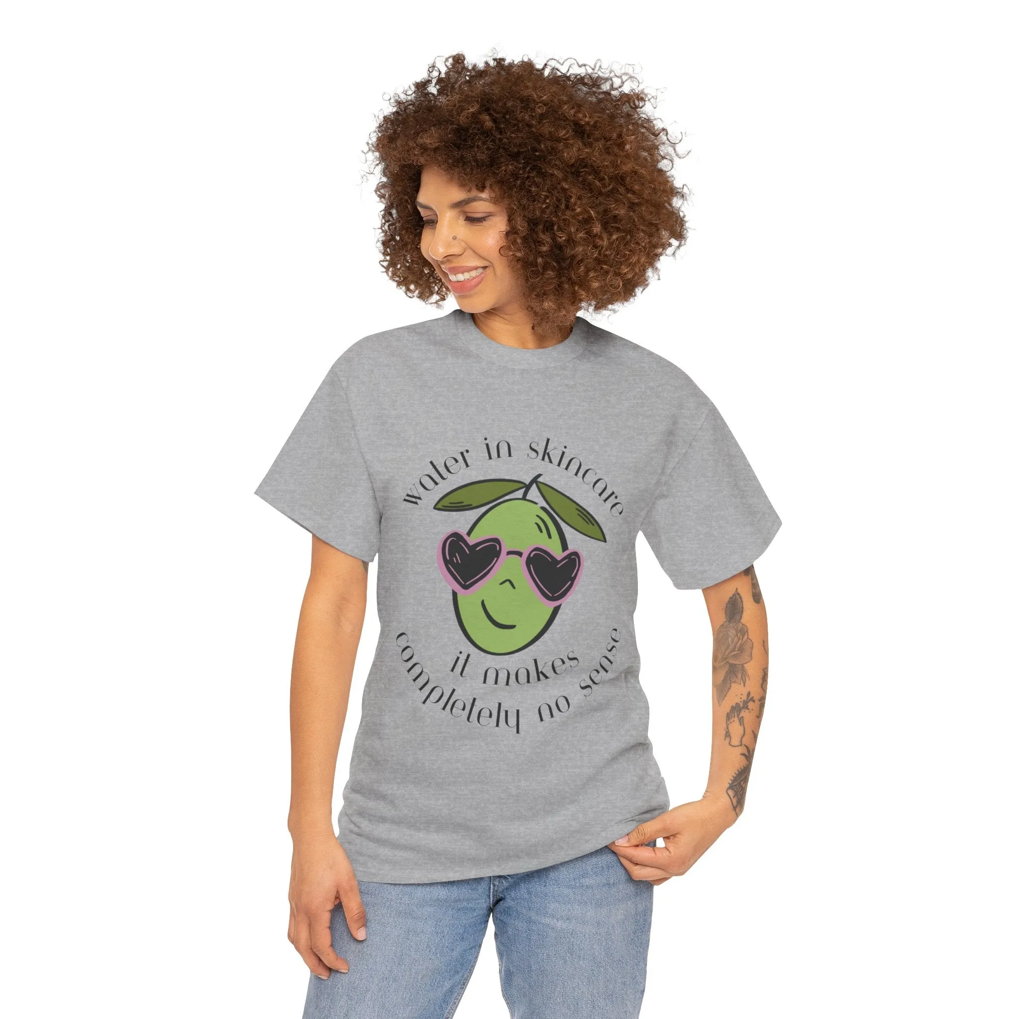 Water in skincare makes no sense / olive trees / olive cartoon / Unisex Heavy Cotton Tee