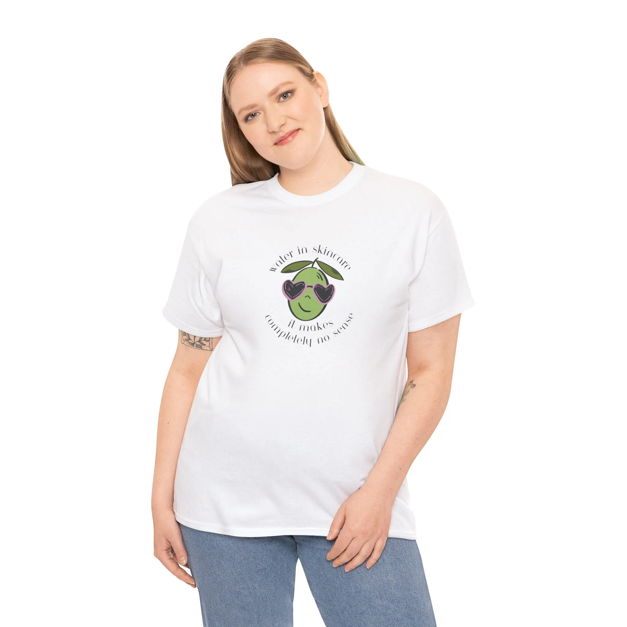 Water in skincare makes no sense / olive trees / olive cartoon / Unisex Heavy Cotton Tee