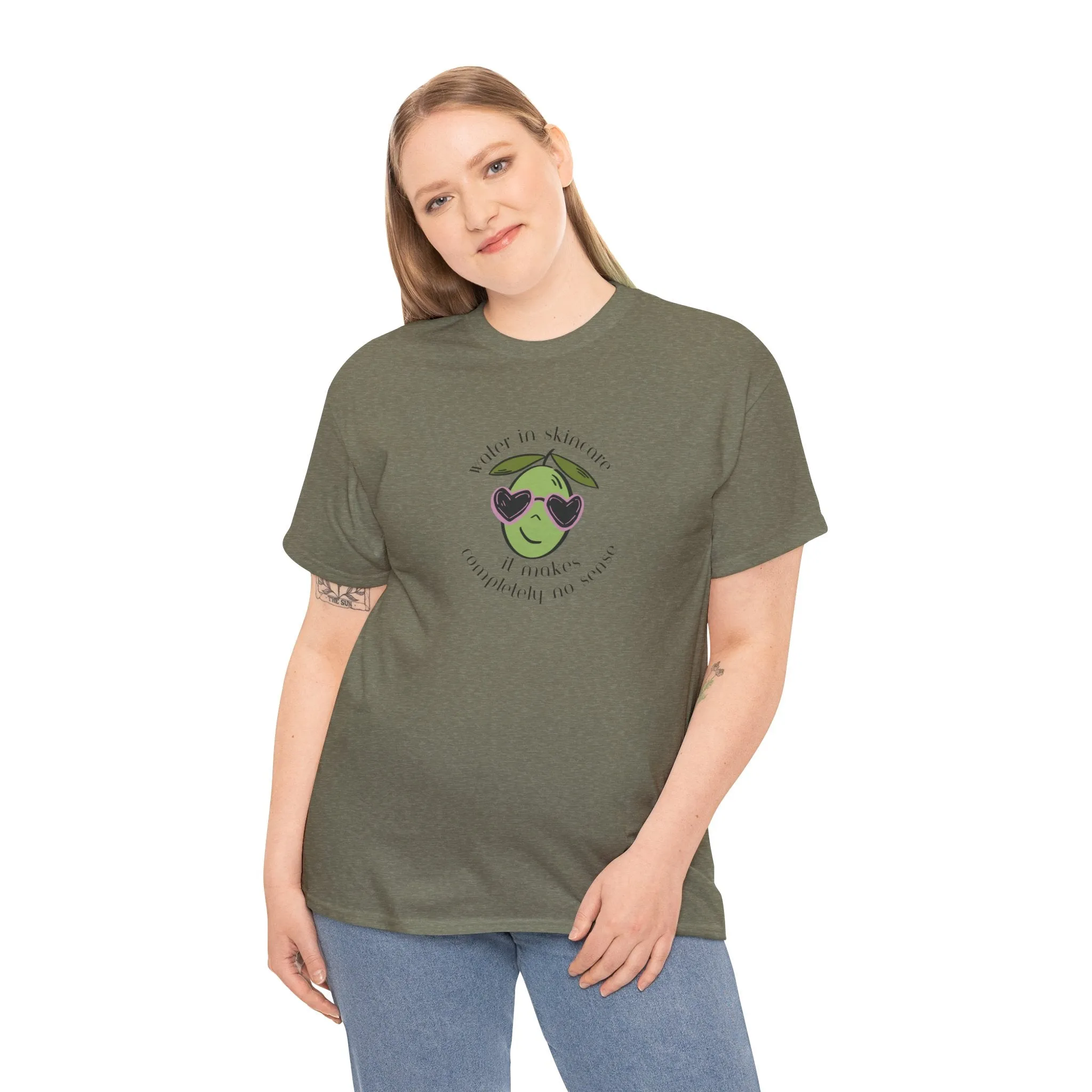Water in skincare makes no sense / olive trees / olive cartoon / Unisex Heavy Cotton Tee