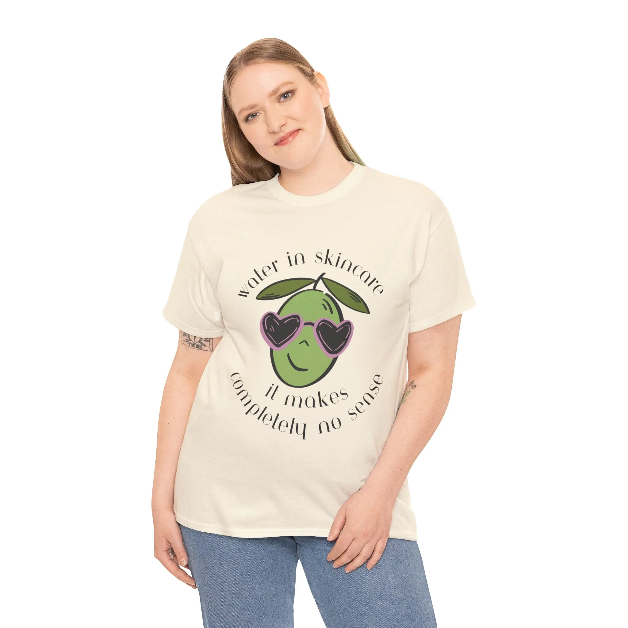 Water in skincare makes no sense / olive trees / olive cartoon / Unisex Heavy Cotton Tee