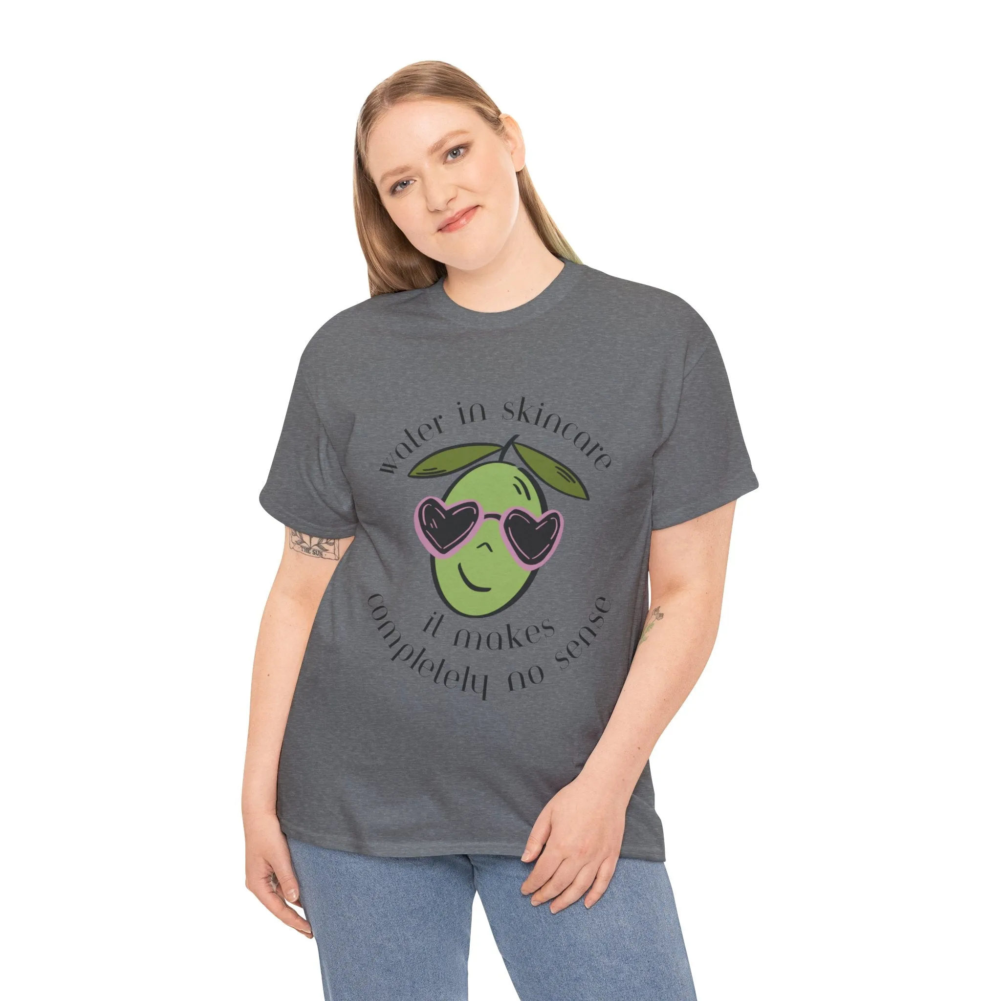 Water in skincare makes no sense / olive trees / olive cartoon / Unisex Heavy Cotton Tee