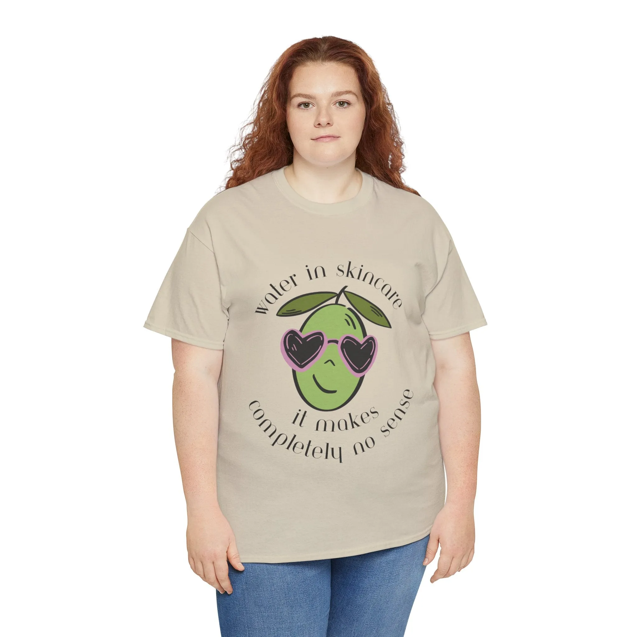 Water in skincare makes no sense / olive trees / olive cartoon / Unisex Heavy Cotton Tee
